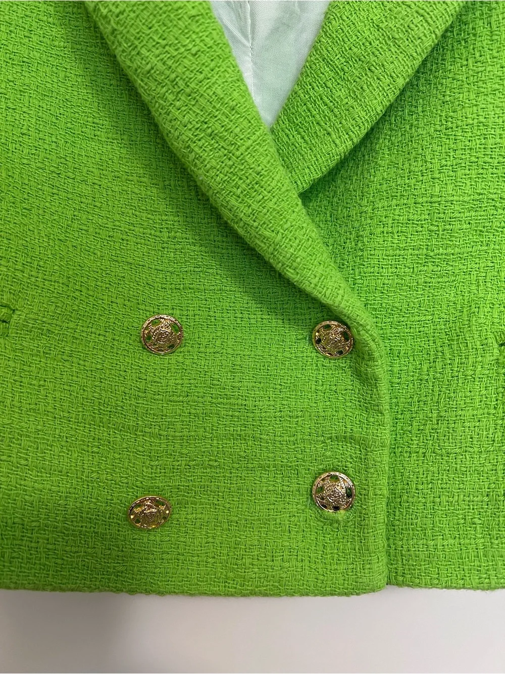 Zara Textured Crop Neon Green Blazer Jacket Size Large - Picture 4 of 15